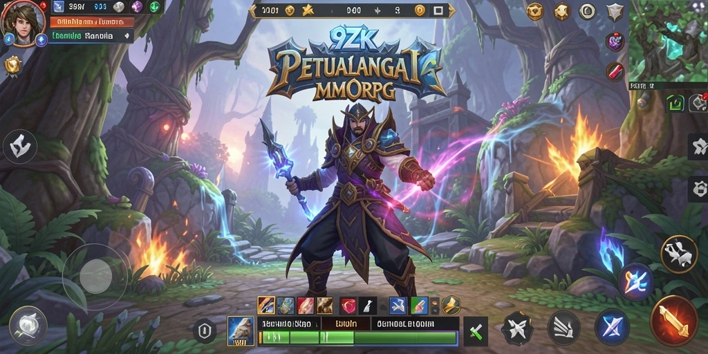 Screenshot gameplay 9ZK menampilkan pertarungan epik dalam dunia MMORPG.