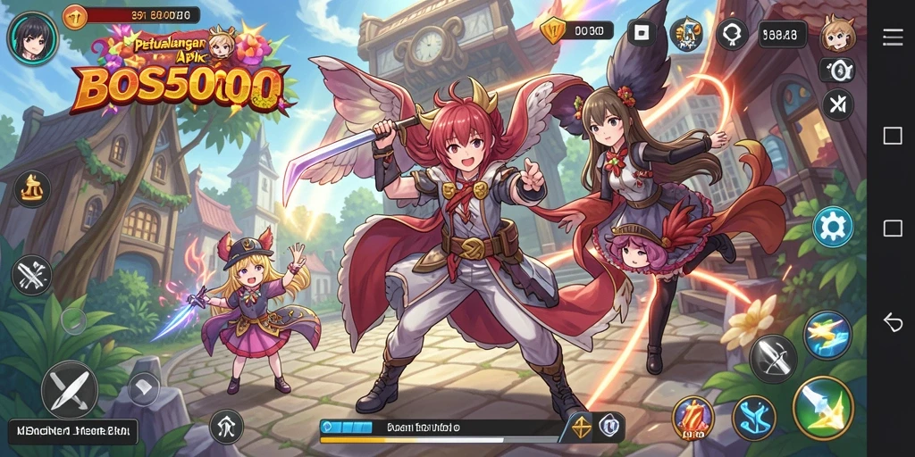 Tampilan screenshot gameplay menunjukkan aksi seru dan karakter anime yang vibrant.