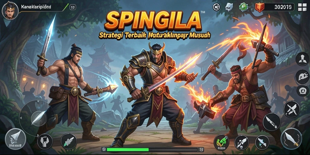Screenshot gameplay SPINGILA yang menunjukkan pertempuran strategis yang mendebarkan.